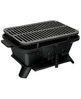 Portable Hibachi Grill, Double-sided Cast Iron Grill with Air Regulating Door & Fire Gate, Grate Lifter, Ideal for Outdoor Picnic, Camping & Backyard