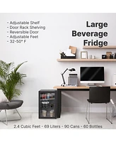 SnowLion Premium 69L Beverage Refrigerator 2.4 Cu.ft. Freestanding Mini Fridge With Glass Door in