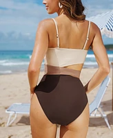 Cupshe Women's Cappuccino Tummy Control One-Piece Swimsuit