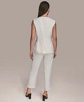 Donna Karan New York Womens Button Front Sleeveless Vest Womens Slim Leg Ankle Pants