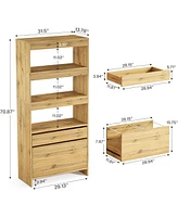Tribesigns Modern 71" Tall Book Shelf Set of 2, Bookshelf with File Cabinet and Drawers, Oak Bookcase with Storage for Home Office, Living Room