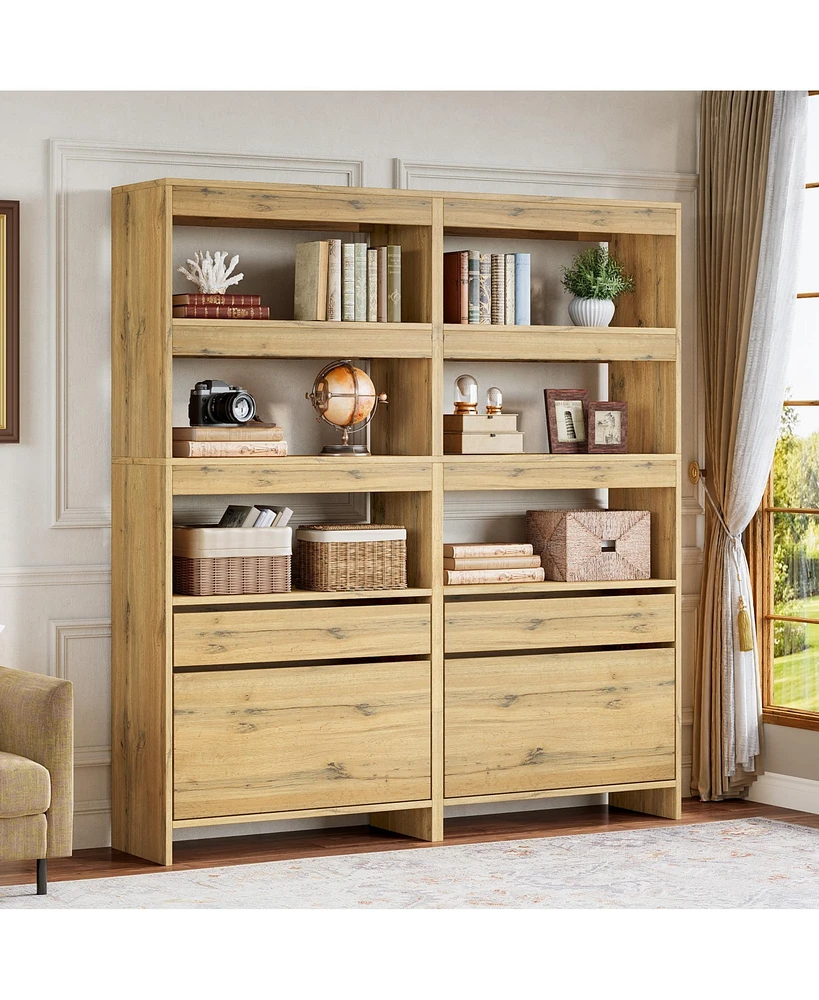Tribesigns Modern 71" Tall Book Shelf Set of 2, Bookshelf with File Cabinet and Drawers, Oak Bookcase with Storage for Home Office, Living Room