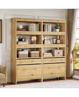 Tribesigns Modern 71" Tall Book Shelf Set of 2, Bookshelf with File Cabinet and Drawers, Oak Bookcase with Storage for Home Office, Living Room