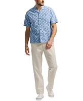 Men's Sonix Relaxed Fit Short Sleeve Wave Print Button-Front Camp Shirt