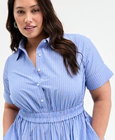 On 34th Plus Striped Classic-Collar Midi Shirtdress, Exclusively at Macy's