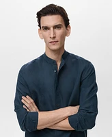 Mango Men's Mao Collar Linen Shirt