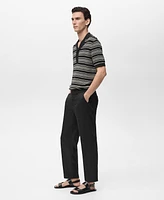 Mango Men's Striped Braided Knit Polo Shirt