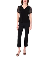 Msk Petite V-Neck Combo Short-Sleeve Evening Top