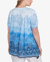 Ruby Rd. Plus Crystal Ombre Cold Shoulder Crew Neck Top