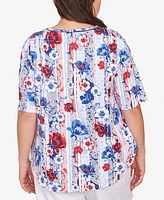 Ruby Rd. Plus Riviera Floral Stripe Print Knit Top