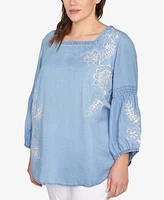 Ruby Rd. Plus Floral Embroidered Tencel Top