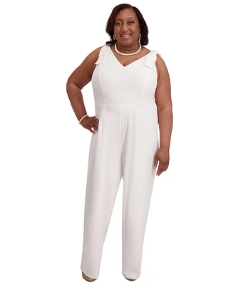 Kasper V-Neck Bow-Strap Jumpsuit, Regular & Plus Sizes