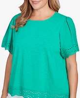 Ruby Rd. Plus Embroidered Sleeve Solid Top