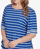 Ruby Rd. Plus Tapered Stripe Textured Crew Neck Top
