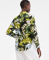 On 34th Women's Leaf-Print Crochet-Trim Shirt, Exclusively at Macy's