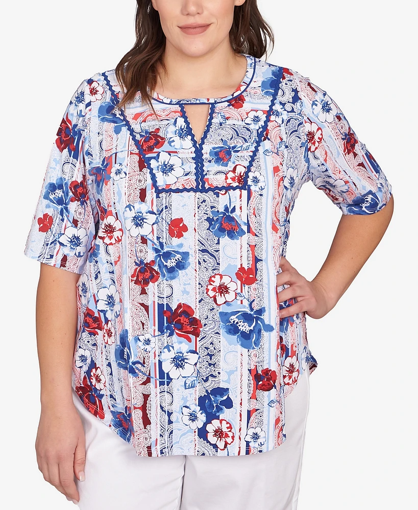 Ruby Rd. Plus Riviera Floral Stripe Print Knit Top