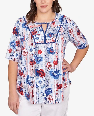 Ruby Rd. Plus Riviera Floral Stripe Print Knit Top