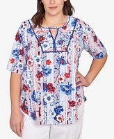 Ruby Rd. Plus Riviera Floral Stripe Print Knit Top