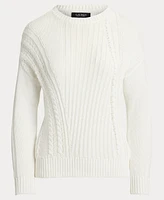 Lauren Ralph Women's Pointelle-Knit Cotton Crewneck Sweater