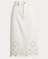 Lauren Ralph Women's Eyelet Denim Midi Skirt