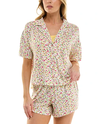 Roudelain Women's Oversized Shirt, Cami & Boxer Short Pajama Set