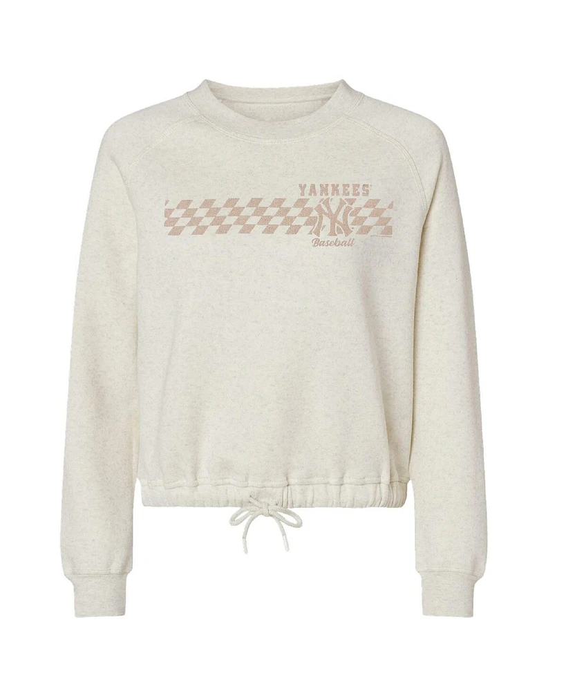 Soft as a Grape Women's Natural New York Yankees Tonal Checkered Sweatshirt