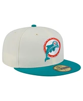 New Era Men's White/Aqua Miami Dolphins Throwback Main 59FIFTY Fitted Hat