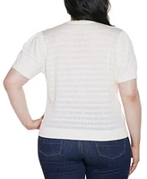 Belldini Plus Pointelle Scalloped-Placket Cardigan Sweater