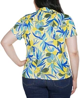 Belldini Plus Tropical Tie-Front Knit Top