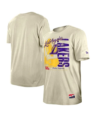 New Era Men's Cream Los Angeles Lakers Distressed Throwback Vintage Color Pack T-Shirt