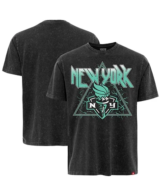 Sportiqe Men's and Women's Black New York Liberty Rock Roll Collection Angus Mineral Wash Premium T-Shirt