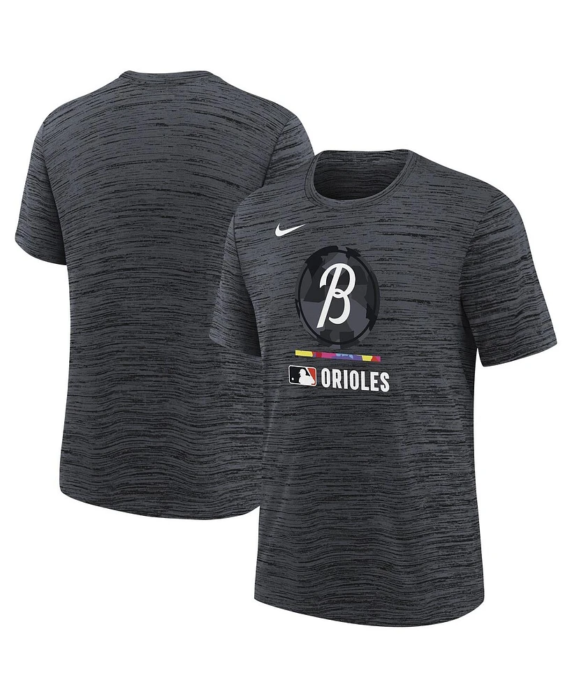 Nike Big Boys and Girls Black Baltimore Orioles Authentic Collection City Connect Velocity Performance T-Shirt