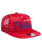 New Era Men's Red Philadelphia Phillies Retro Satin Script Golfer Adjustable Hat