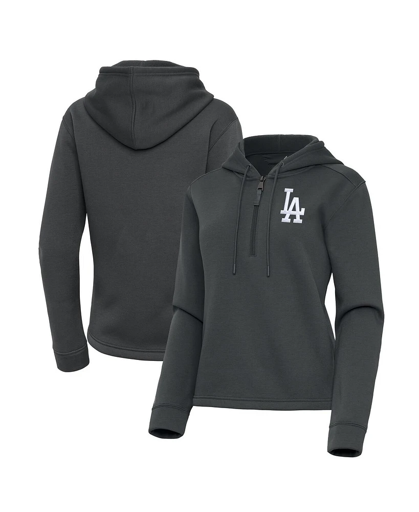 Antigua Women's Pewter Los Angeles Dodgers Contemporary Quarter-Zip Hoodie