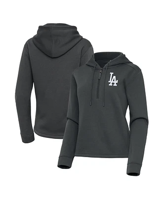 Antigua Women's Pewter Los Angeles Dodgers Contemporary Quarter-Zip Hoodie