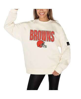 Gameday Couture Women's Cream Cleveland Browns Premium Fleece Drop Shoulder Pullover Sweatshirt