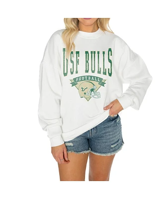 Gameday Couture Women's White South Florida Bulls Good Vibes Premium Fleece Drop Shoulder Pullover Sweatshirt