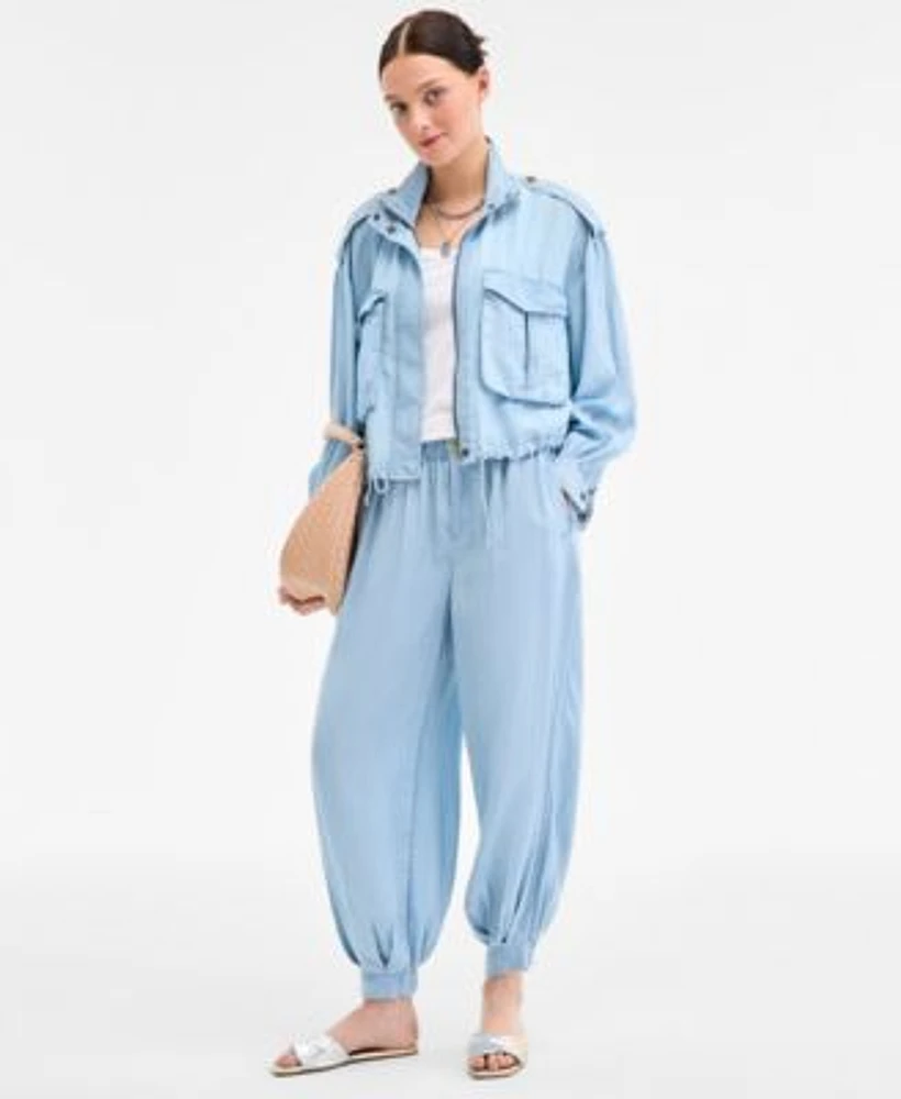 On 34th Womens Chambray Cropped Utility Jacket Cotton Tank Top Chambray Balloon Pants Exclusively At Macys