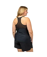 Free Country Plus Mesh Zip-Up Tankini Top