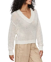 Sanctuary Women's Airy Openwork Cotton V-Neck Sweater