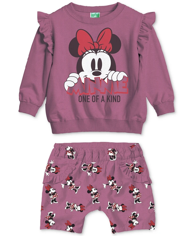 Disney Baby Girls 2-Pc. Minnie One-of-a-Kind Sweatshirt & Shorts Set