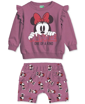 Disney Baby Girls 2-Pc. Minnie One-of-a-Kind Sweatshirt & Shorts Set