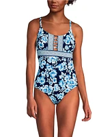 Lands' End Women's Long Lace Up One Piece Swimsuit