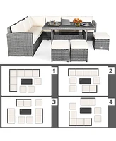 Gymax 7PCS Rattan Patio Sectional Sofa Set Conversation Set w/ Cushions