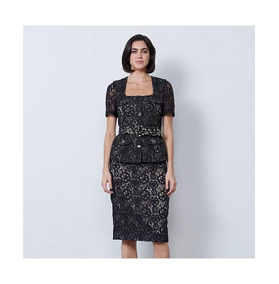 Etcetera Women's Black Floral Lace Skirt Ranunculus