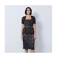Etcetera Women's Black Floral Lace Skirt Ranunculus