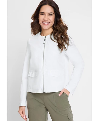 Olsen Women's Mixed Media Zip Front Jacket