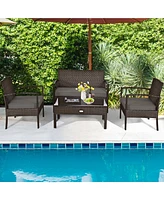 Gymax 8PCS Rattan Patio Conversation Set Outdoor Furniture Set Garden w/ Cushion