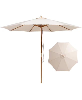 Gymax 10FT Patio Umbrella Table Market Umbrella w/ 8 Bamboo Ribs Pulley Lift & Ventilation Hole