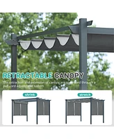 Aoodor 10 x 10 ft Outdoor Pergola with Retractable Canopy 4 Pieces Patio Sun Shade Shelter - Light Gray